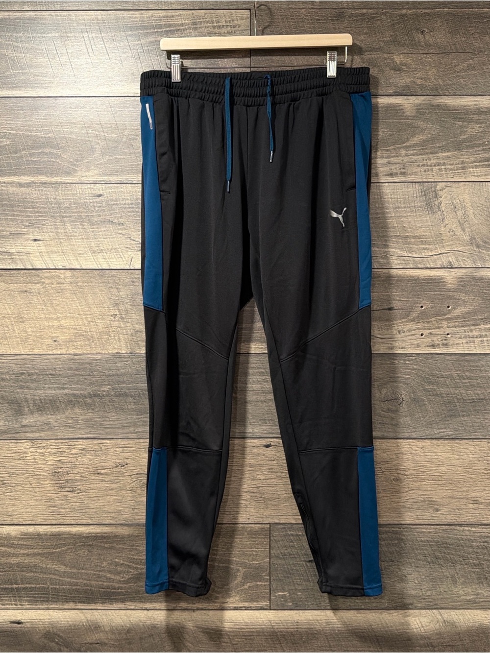 Puma Men’s Black Joggers with Blue-Green Side Panels